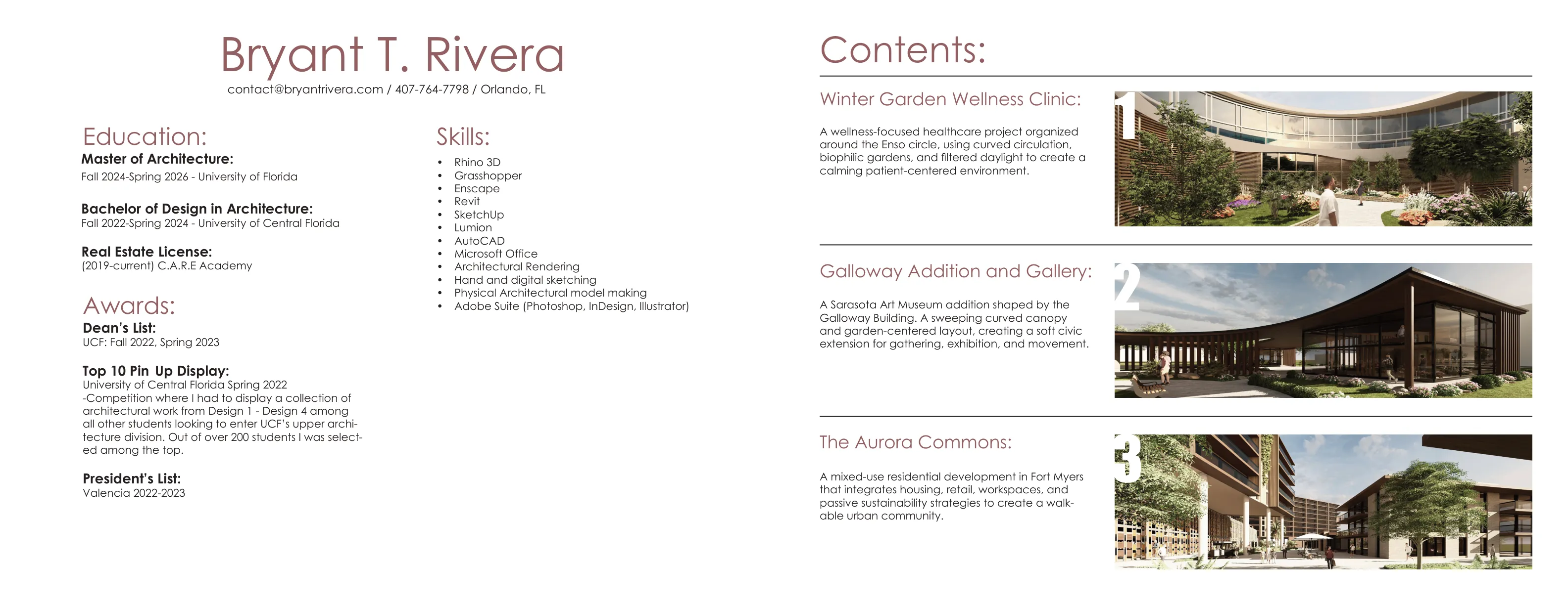 Bryant T. Rivera - education, awards, skills, contact@bryantrivera.com, and portfolio contents